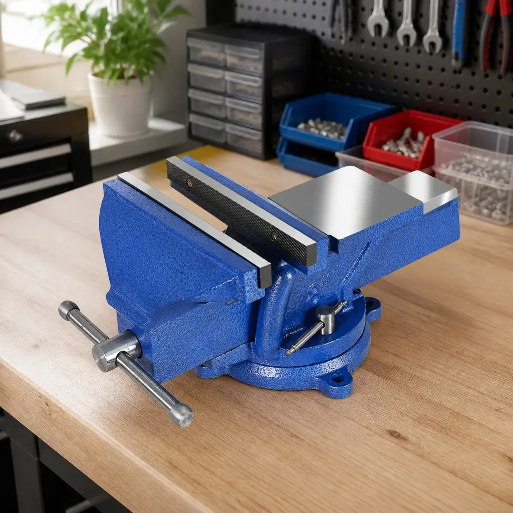 Bench Vice Blue 200mm Swivel Base Heavy-duty Cast Iron Clamping Tool with Integrated Anvil