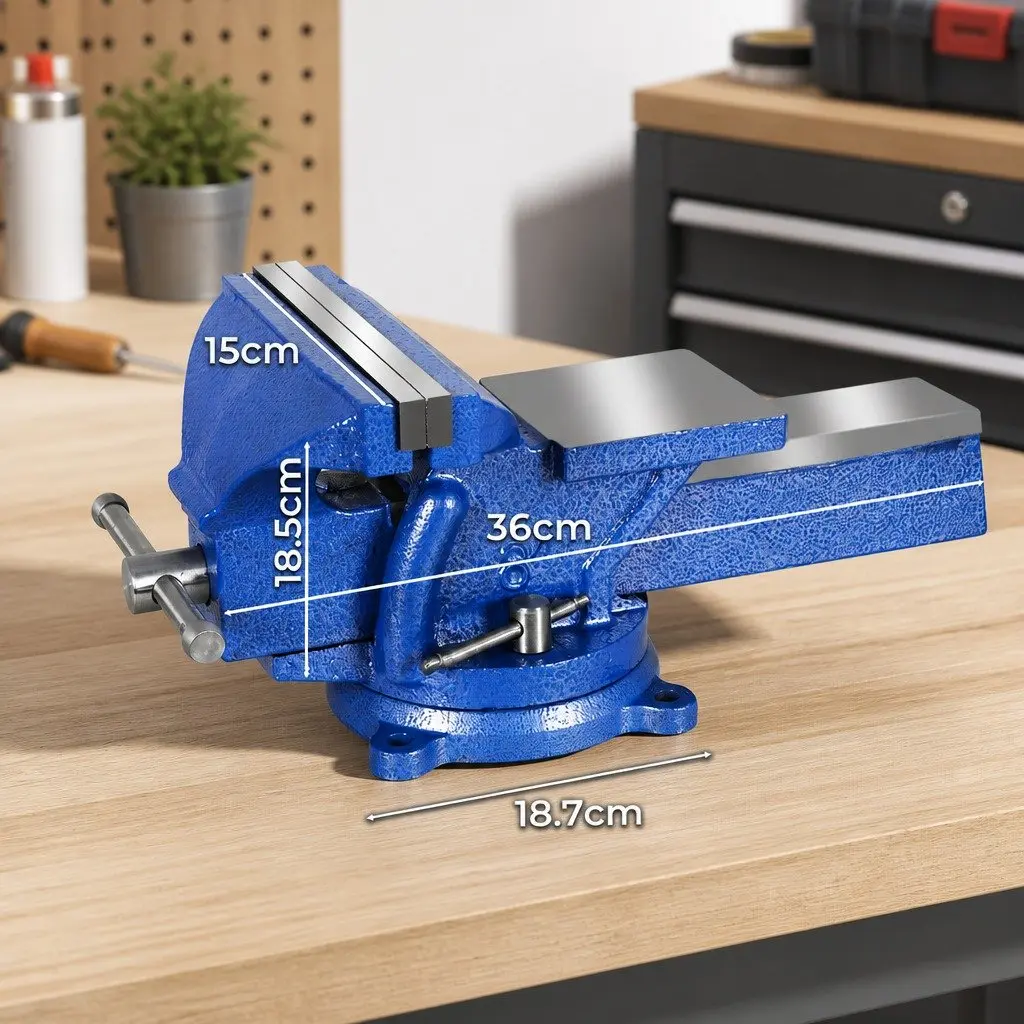 Bench Vice Blue 200mm Swivel Base Heavy-duty Cast Iron Clamping Tool with Integrated Anvil