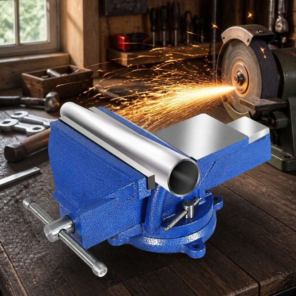 Bench Vice Blue 200mm Swivel Base Heavy-duty Cast Iron Clamping Tool with Integrated Anvil