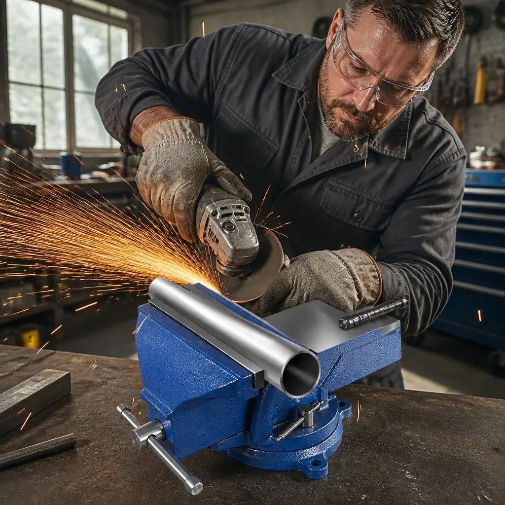 Bench Vice Blue 200mm Swivel Base Heavy-duty Cast Iron Clamping Tool with Integrated Anvil