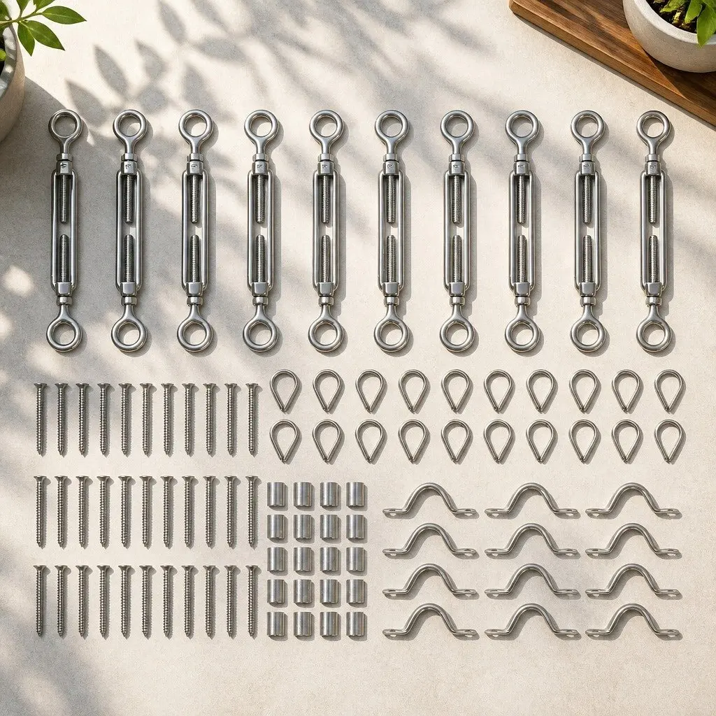 Wire Rope Kit Silver 3.2mm DIY Balustrade Fence Installation with Turnbuckles Thimbles Ferrules