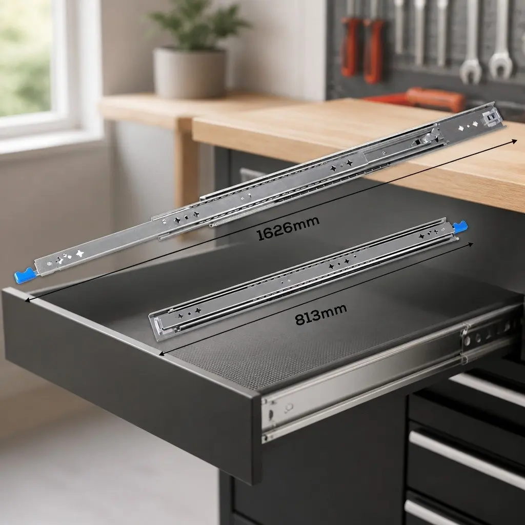 Drawer Slides Silver 813MM Heavy Duty Locking Full Extension Telescopic Side Mount