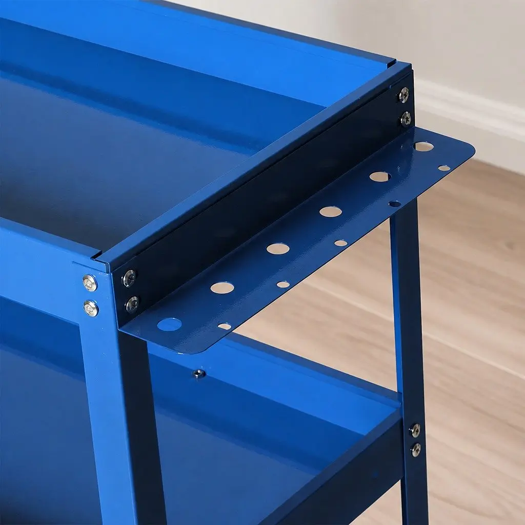 Tool Cart Trolley Blue 3 Storage Trays Castor Wheels Cold Rolled Steel Workshop Garage