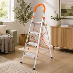 4 Step Ladder Folding Single-Sided Aluminium Portable Kitchen Garage Workshop