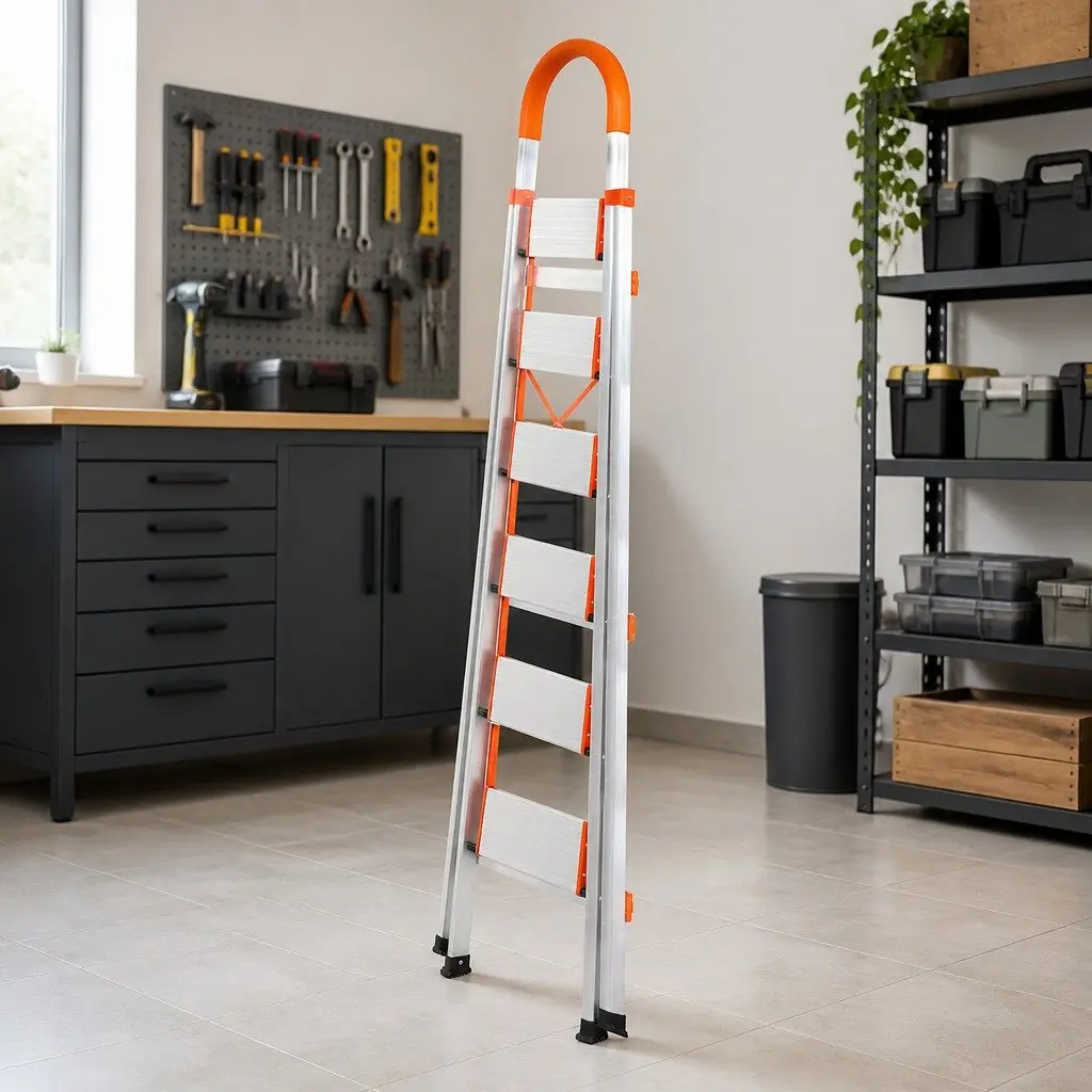 6 Step Folding Ladder Aluminium Single-Sided Portable Workshop Home Garage