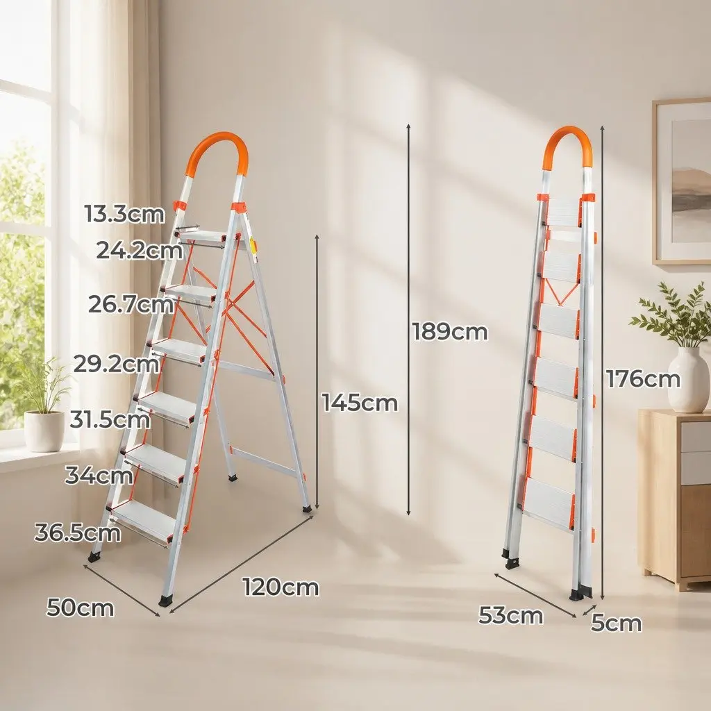 6 Step Folding Ladder Aluminium Single-Sided Portable Workshop Home Garage