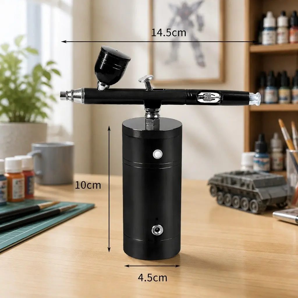 Airbrush Kit Black Cordless Handheld Compressor Lightweight USB Charging Dual Action