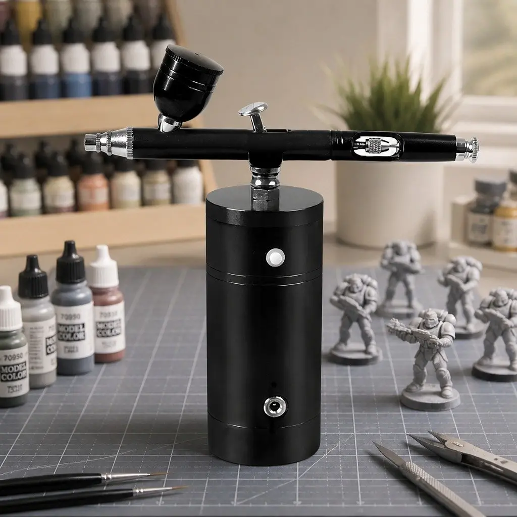 Airbrush Kit Black Cordless Handheld Compressor Lightweight USB Charging Dual Action