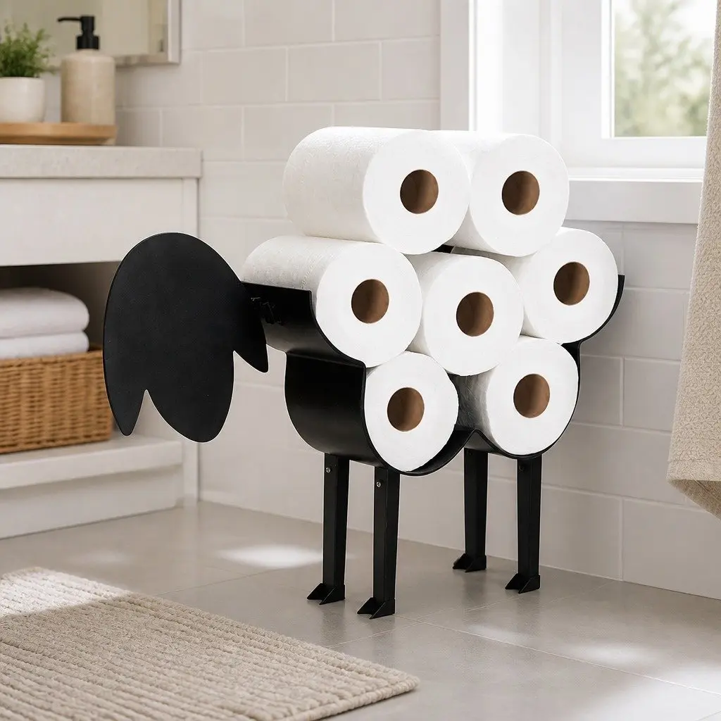 Toilet Paper Holder Stand 7 Roll Storage Sheep Design Wall Mount Bathroom