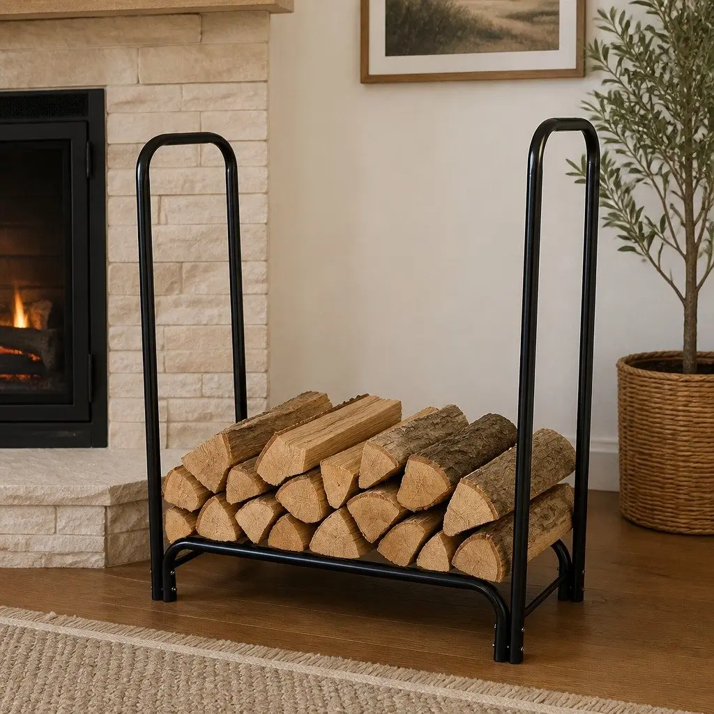 Firewood Rack Holder Black 4FT Heavy Duty Steel Log Storage Indoor Outdoor