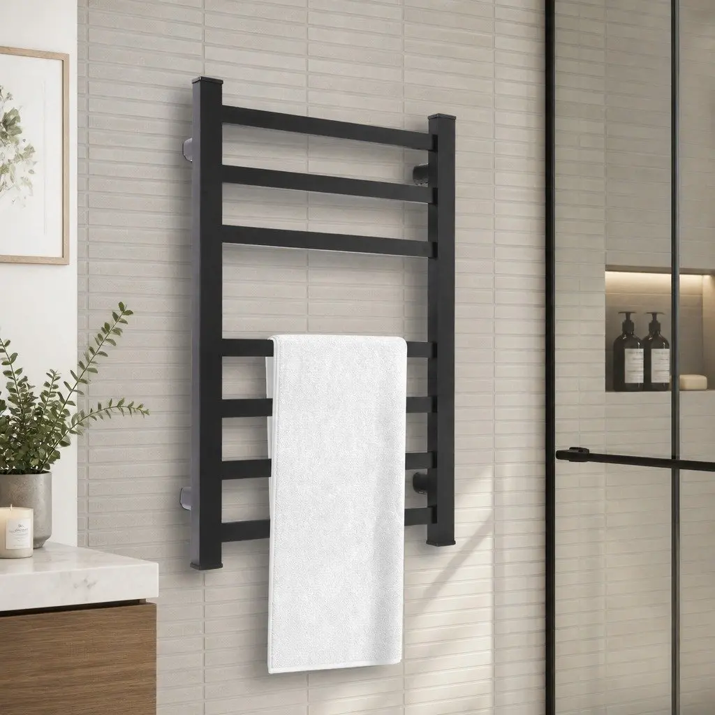 Heated Towel Rail Warmer 7 Bar Wall Mounted Electric Rack Bathroom Drying