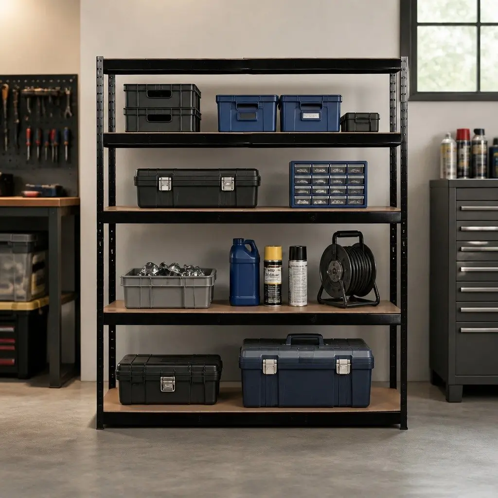 5-Tier Storage Shelving Unit Black Adjustable Shelves Powder-Coated Galvanised Steel Frame