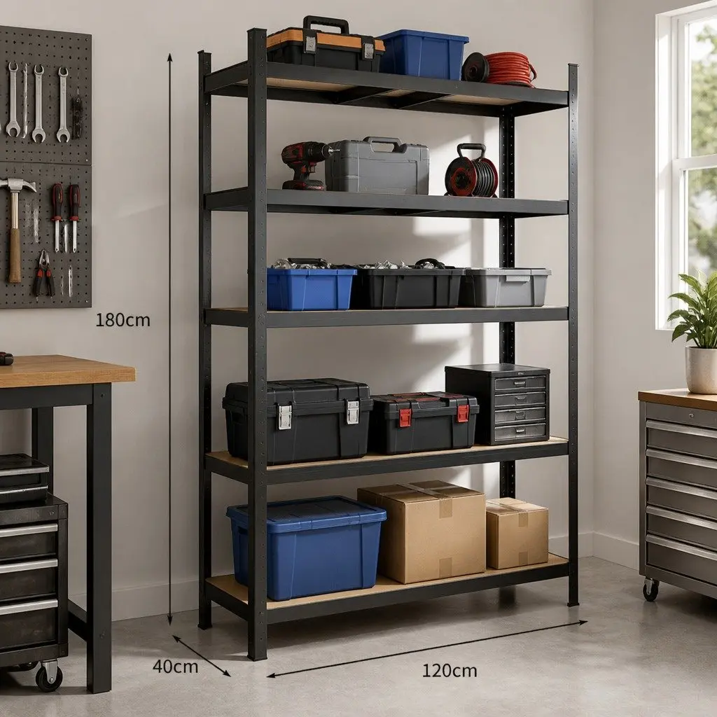 5-Tier Storage Shelving Unit Black Adjustable Shelves Powder-Coated Galvanised Steel Frame