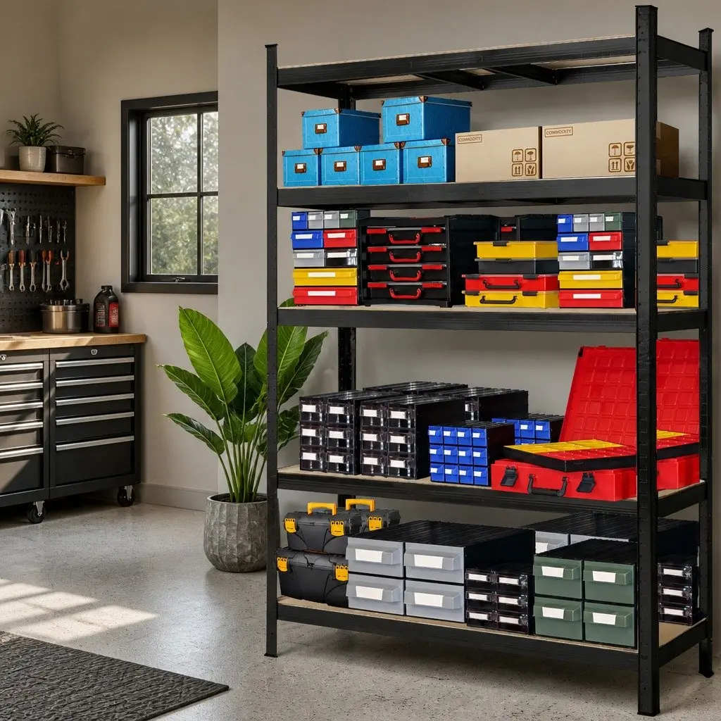 5-Tier Storage Shelving Unit Black Adjustable Shelves Powder-Coated Galvanised Steel Frame