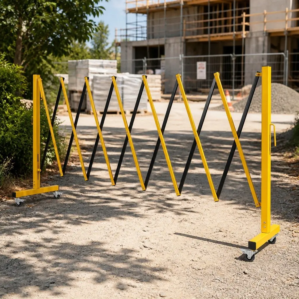 Expandable Safety Barrier Gate Yellow and Black 11FT Portable Folding Traffic Control Guardrail Lockable Castors