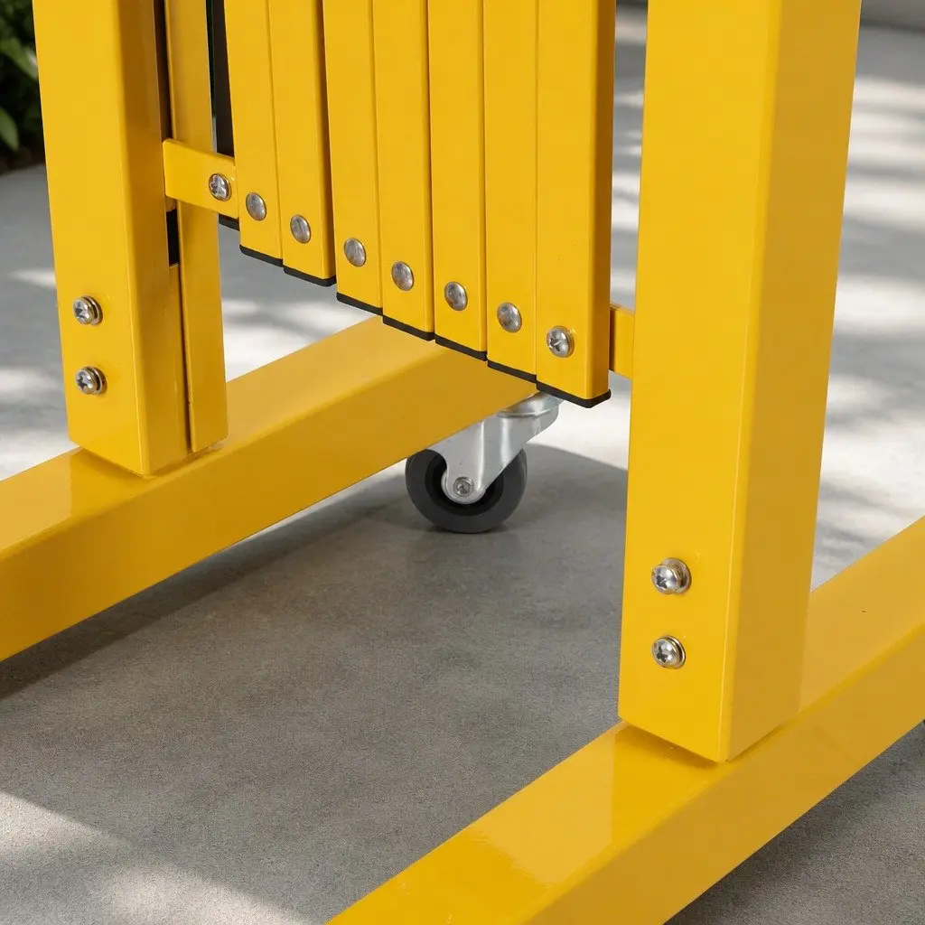 Expandable Safety Barrier Gate Yellow and Black 11FT Portable Folding Traffic Control Guardrail Lockable Castors