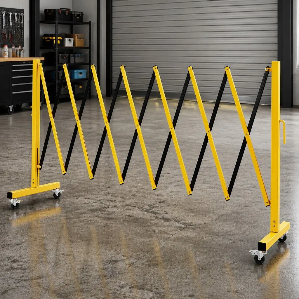 Expandable Safety Barrier Gate Yellow and Black 11FT Portable Folding Traffic Control Guardrail Lockable Castors