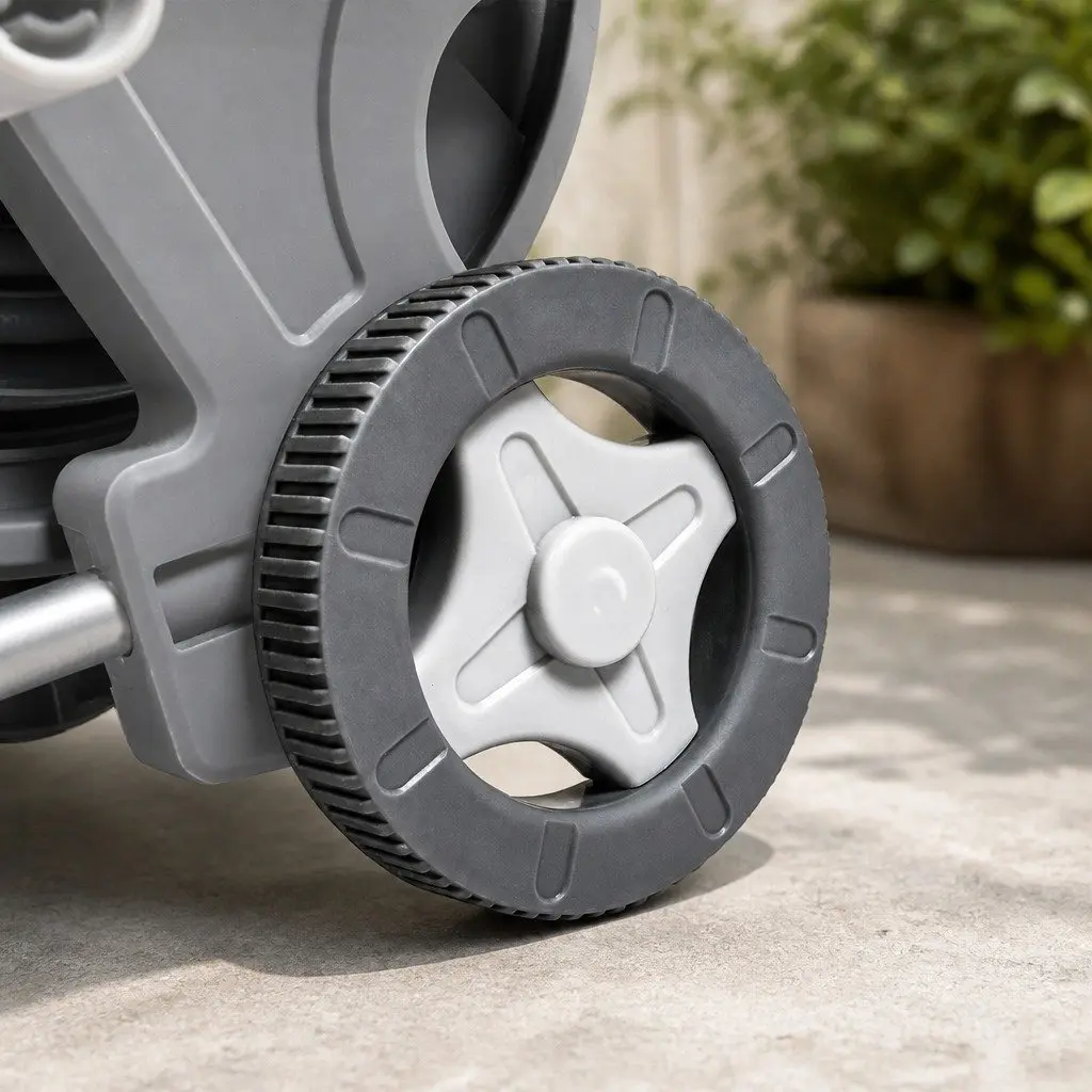 Portable Garden Hose Reel Grey 1/2" 45M Retractable Holder with Pressure Washer Gun and Adjustable Nozzle