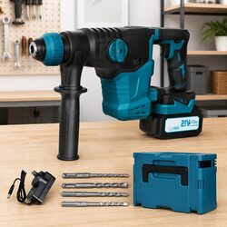 21V Cordless Rotary Hammer Drill Tool Set SDS-Plus Chuck 4-in-1 Modes Brushless