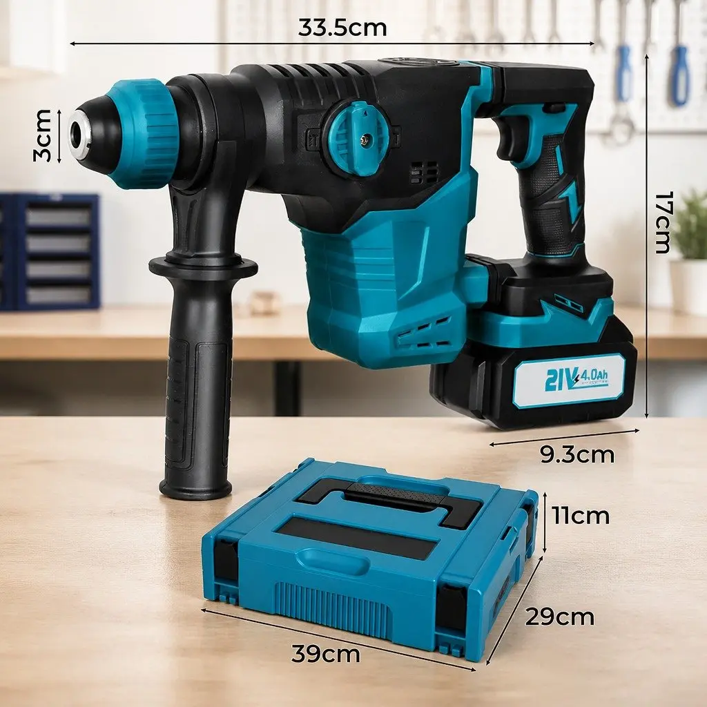 21V Cordless Rotary Hammer Drill Tool Set SDS-Plus Chuck 4-in-1 Modes Brushless