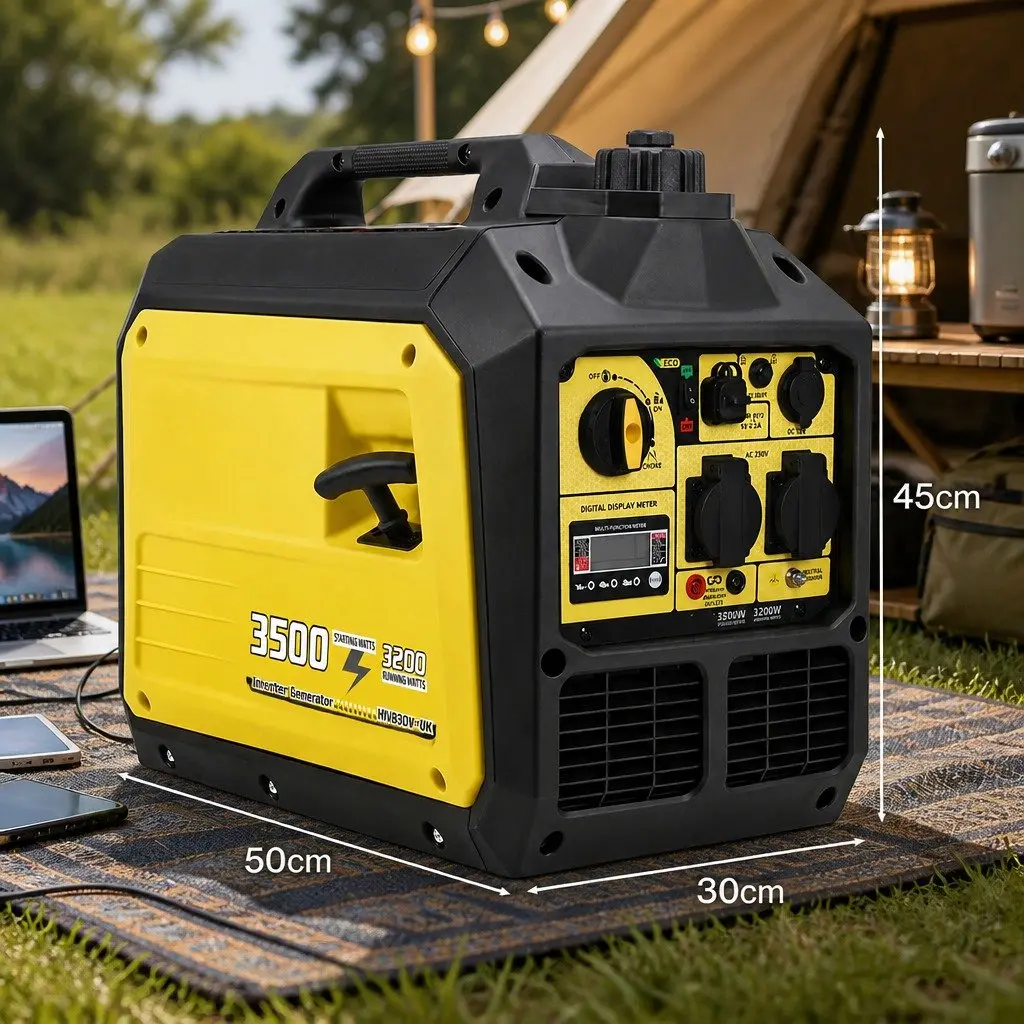 Portable Petrol Inverter Generator Yellow 3500W Peak Power Pure Sine Wave Quiet Compact