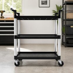 Compact 3-Tier Tool Trolley with Lockable Wheels