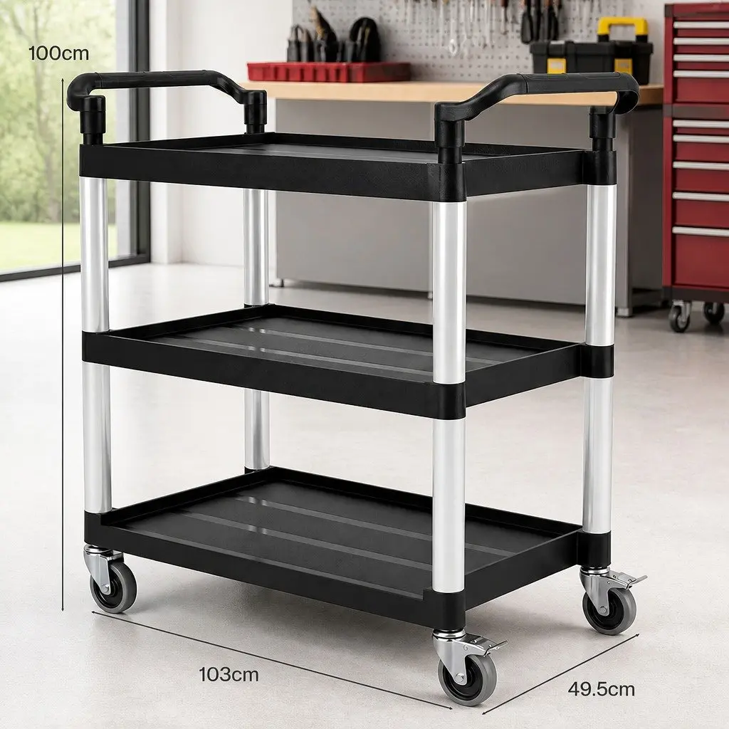 3-Tier Tool Trolley with Lockable Wheels