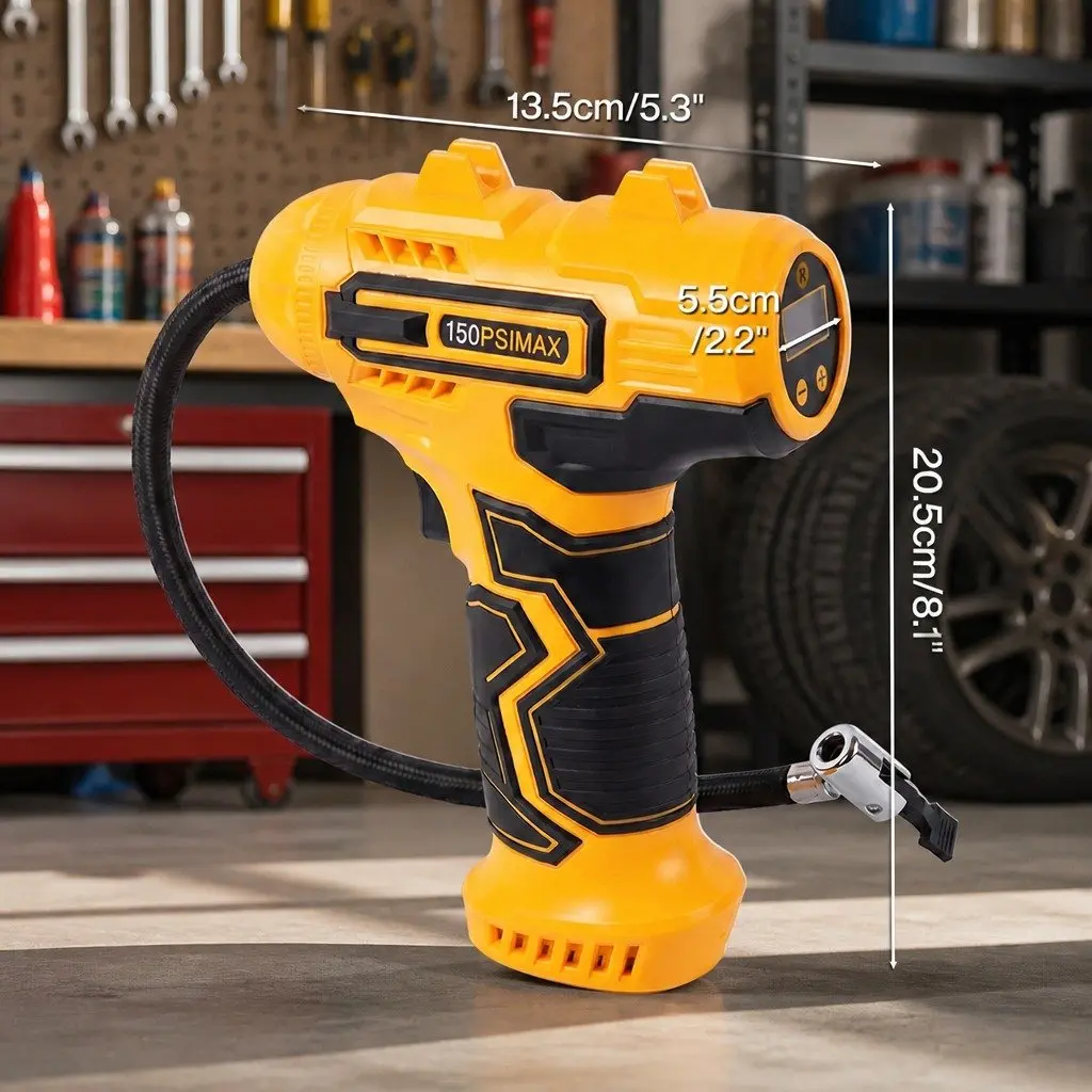 Cordless Tyre Inflator Yellow Handheld Digital LCD Portable Rapid Inflation
