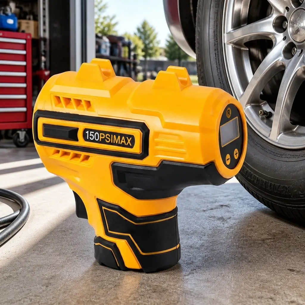 Cordless Tyre Inflator Yellow Handheld Digital LCD Portable Rapid Inflation