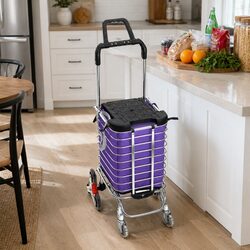 Foldable Shopping Cart Trolley with Stair Climbing Wheels Grocery Basket Storage