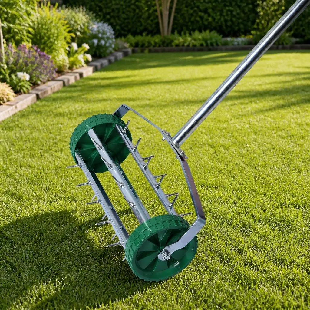 Lawn Aerator Roller Green 27 Spikes Detachable Handle
