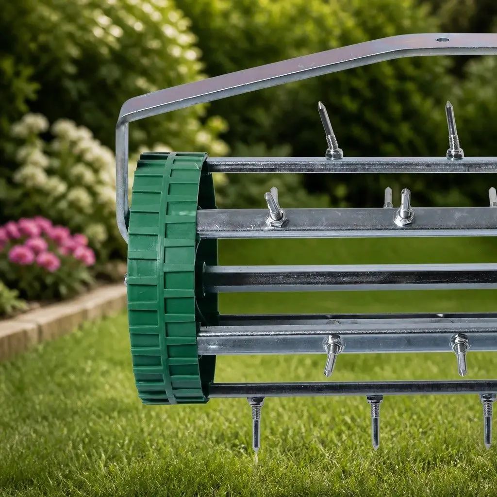 Lawn Aerator Roller Green 27 Spikes Detachable Handle