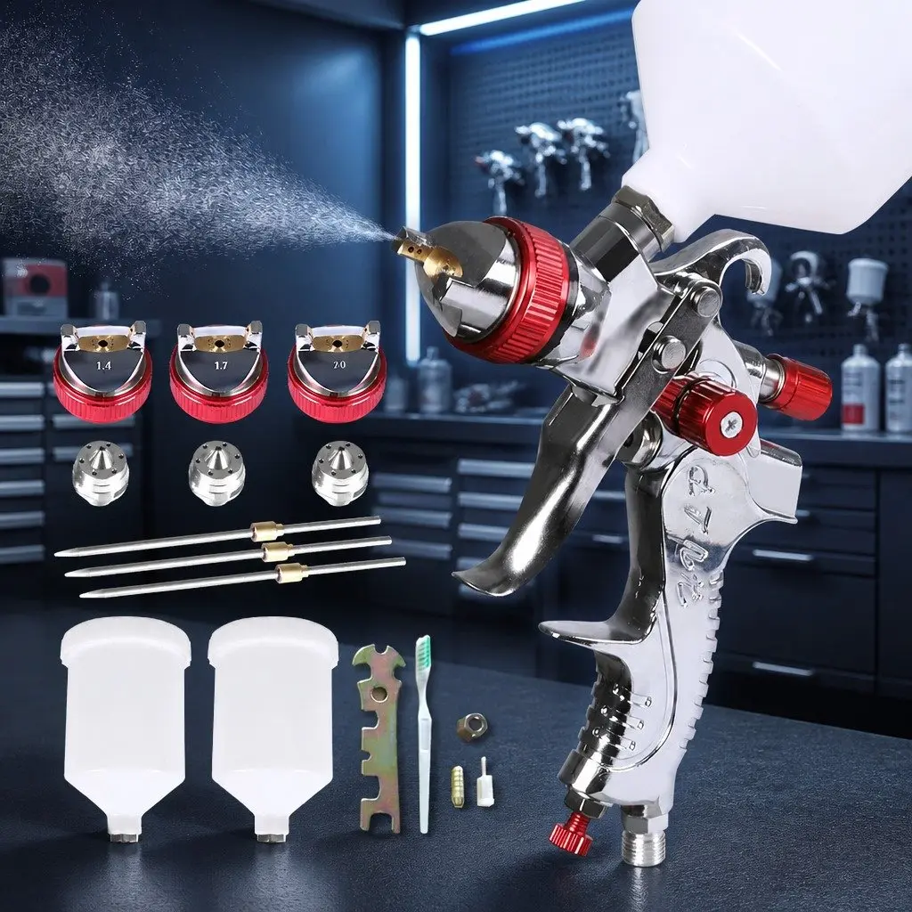 HVLP Spray Gun Kit Professional Paint Sprayer Adjustable Fluid Pattern Air