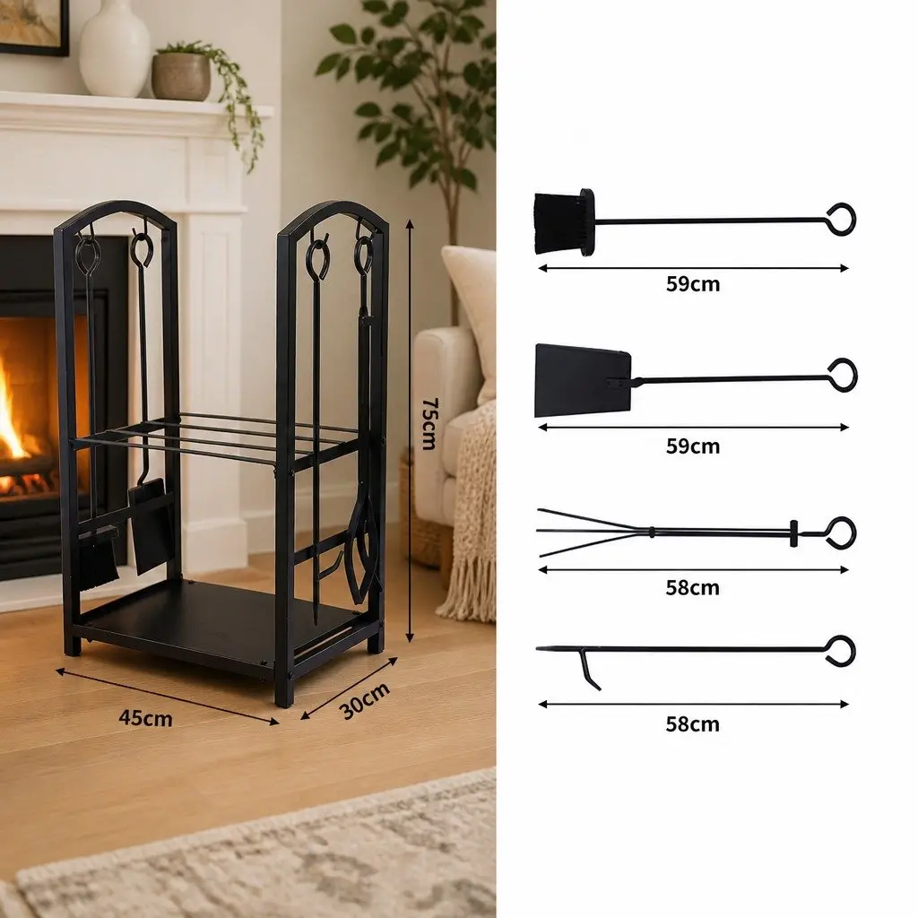 Firewood Rack 5-in-1 with Tools 2-Tier Steel Storage Organizer for Indoor