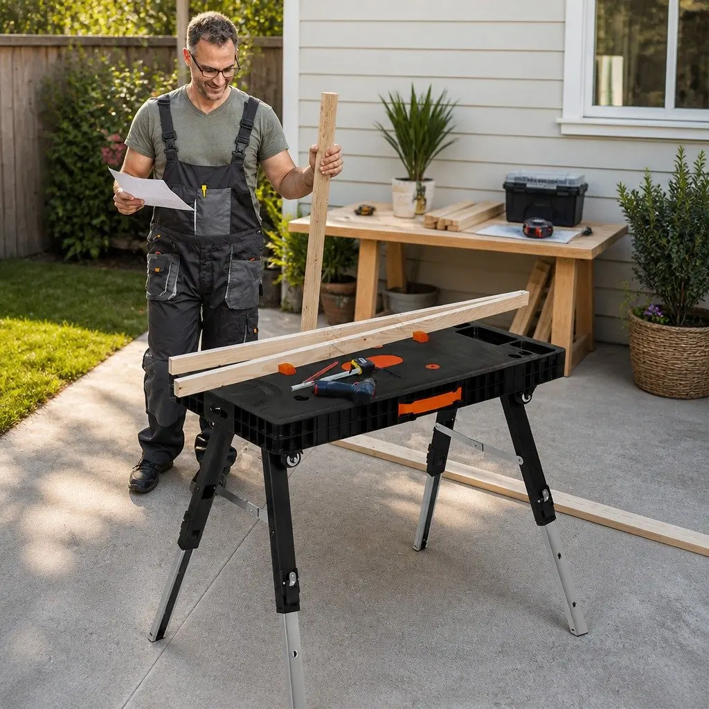 5-in-1 Foldable Workbench Sawhorse Scaffold Work Table 400kg Capacity
