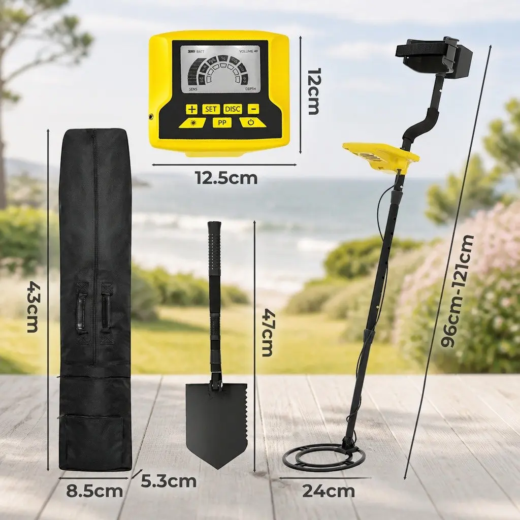Metal Detector Black 24cm Waterproof Adjustable LCD Display for Beach Hunting