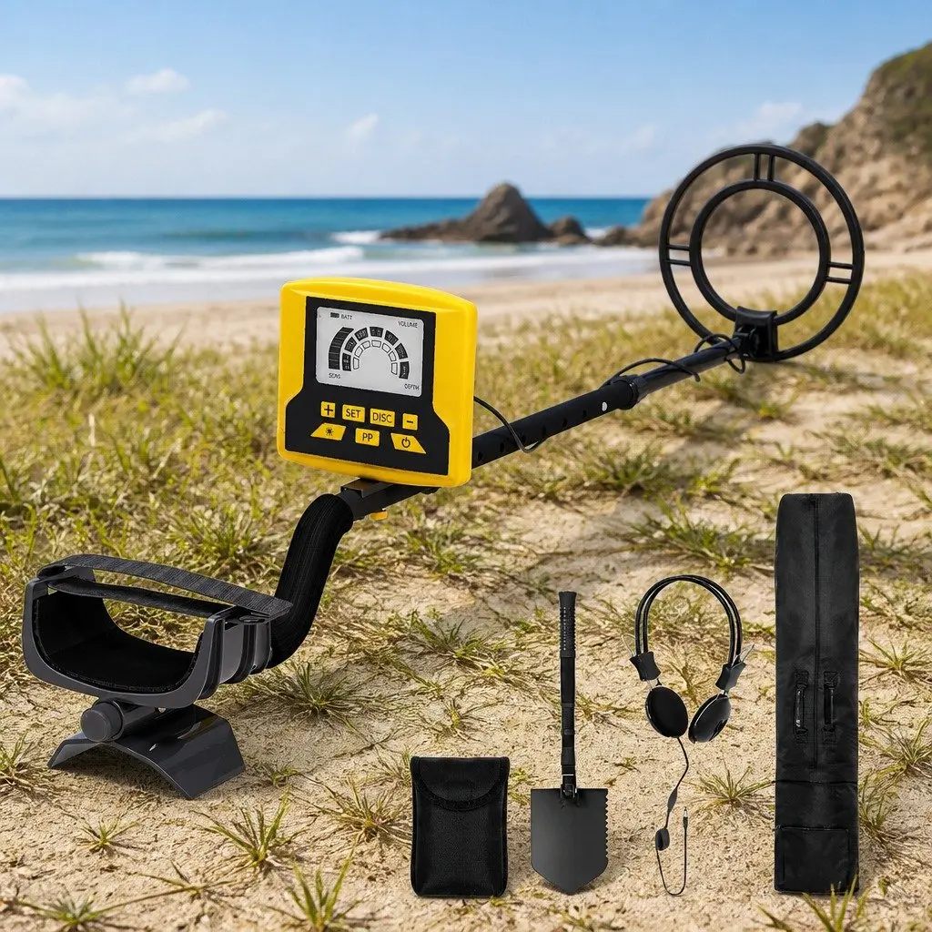 Metal Detector Black 24cm Waterproof Adjustable LCD Display for Beach Hunting
