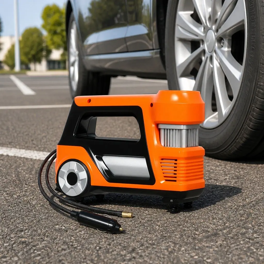 12V Car Tyre Inflator Orange Portable Digital Air Pump 150PSI with LED Light