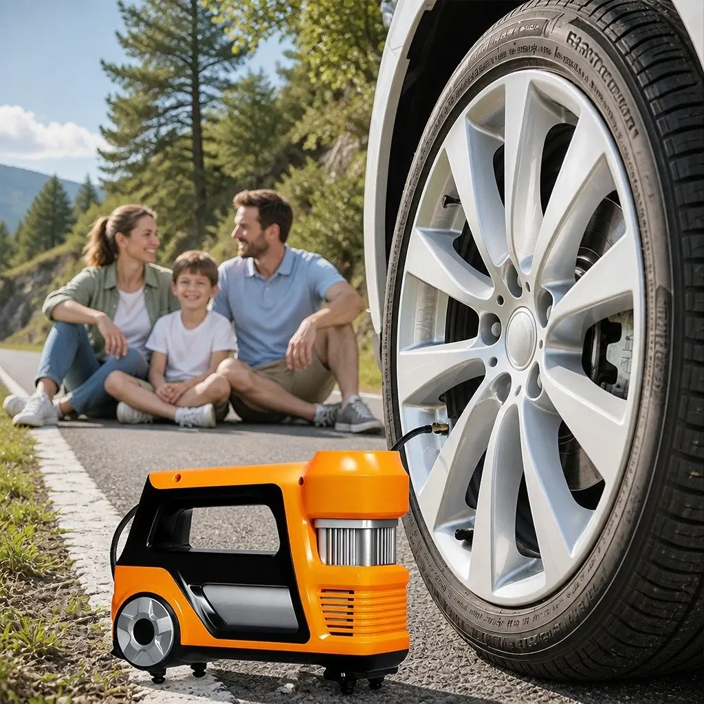 12V Car Tyre Inflator Orange Portable Digital Air Pump 150PSI with LED Light