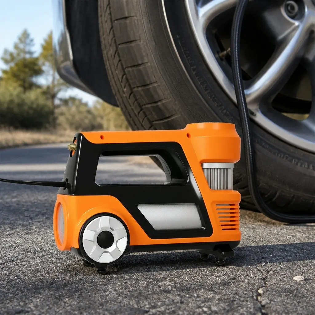 12V Car Tyre Inflator Orange Portable Digital Air Pump 150PSI with LED Light