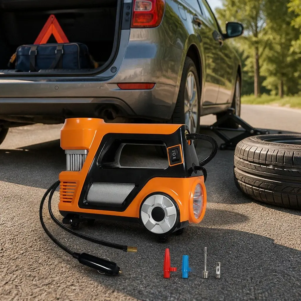 12V Car Tyre Inflator Orange Portable Digital Air Pump 150PSI with LED Light
