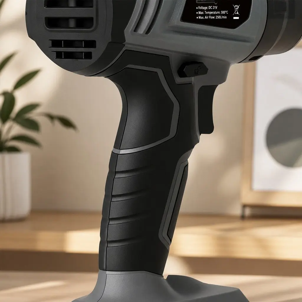 Cordless Heat Gun Grey 21V 500°C Rapid Heat-Up Turbo Air Flow 5 Nozzles