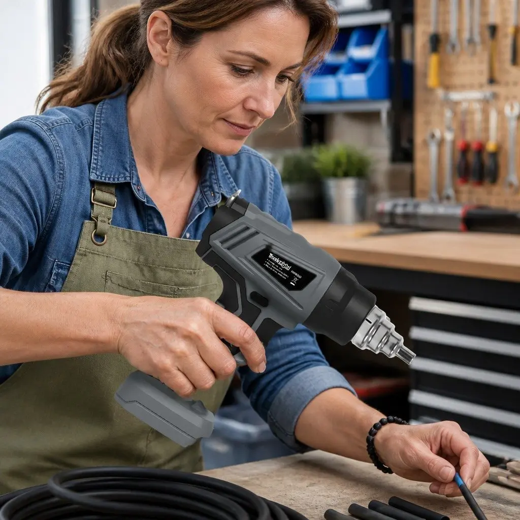 Cordless Heat Gun Grey 21V 500°C Rapid Heat-Up Turbo Air Flow 5 Nozzles