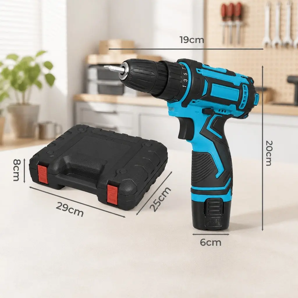 12V Cordless Drill Driver Blue 2.0Ah Battery 74 Piece Accessory Set