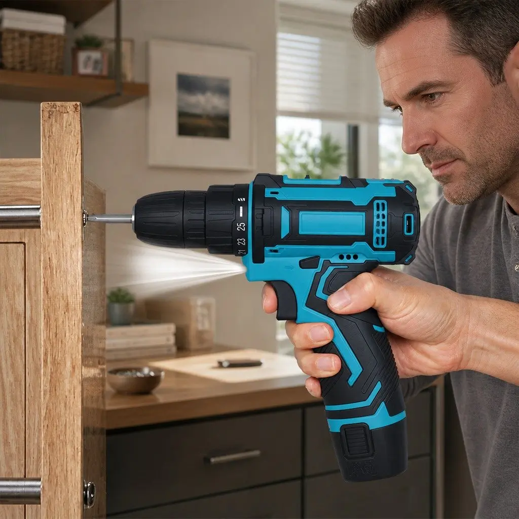12V Cordless Drill Driver Blue 2.0Ah Battery 74 Piece Accessory Set