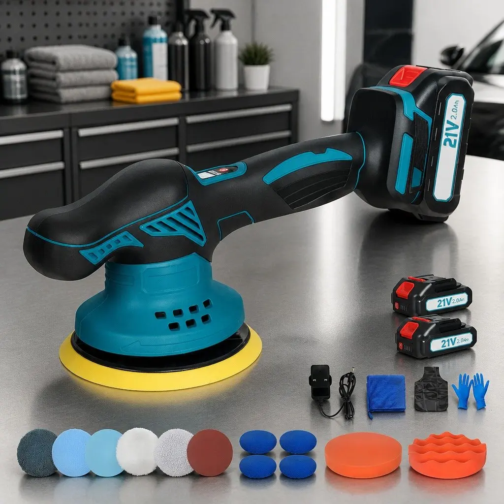 Cordless Car Polisher Blue 6 Inch Brushless Motor 6 Speed Orbital Detailing