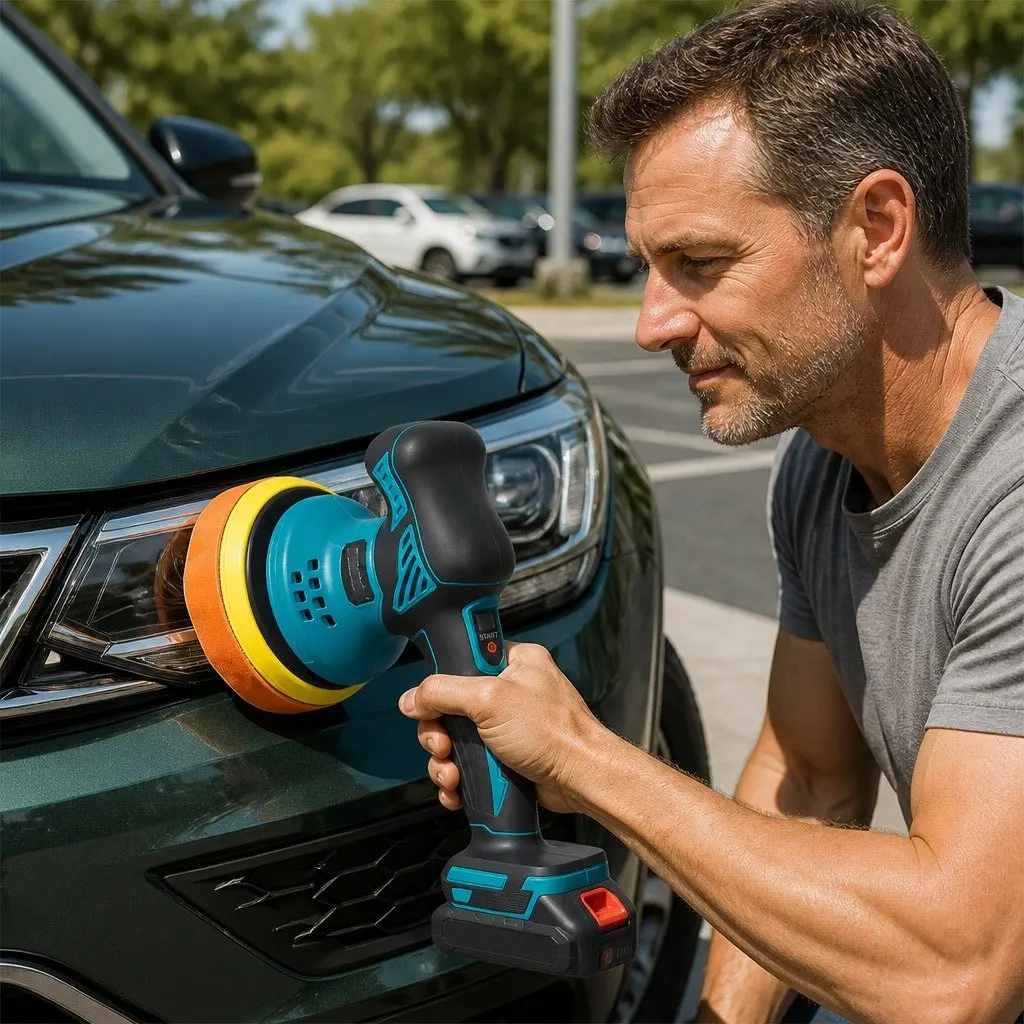 Cordless Car Polisher Blue 6 Inch Brushless Motor 6 Speed Orbital Detailing