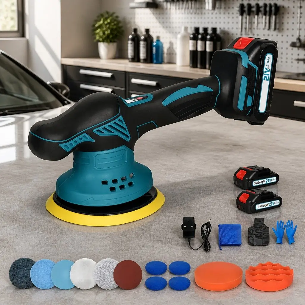 Cordless Car Polisher Blue 6 Inch Brushless Motor 6 Speed Orbital Detailing