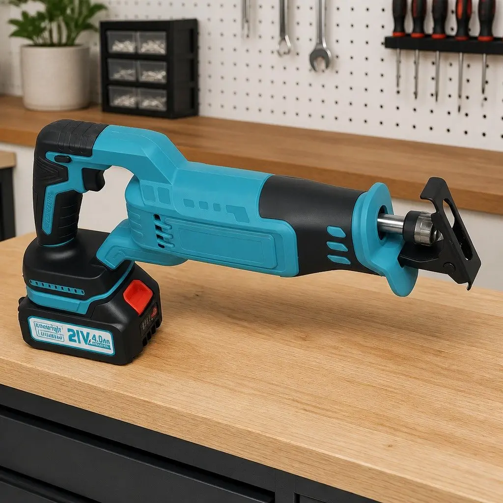 Cordless Reciprocating Saw Blue 21V Variable Speed Tool-Free Blade Change Ergonomic Grip
