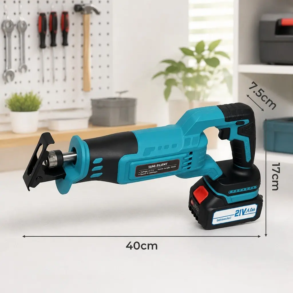 Cordless Reciprocating Saw Blue 21V Variable Speed Tool-Free Blade Change Ergonomic Grip